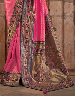 Collection of Pink Brocade design Banaras Silk Stone work Saree in a gallery layout