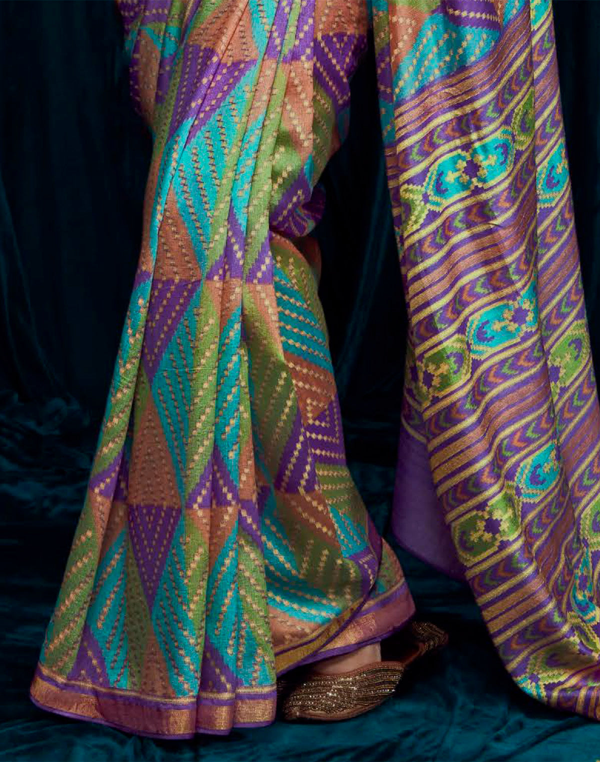 Collection of Multi Color Brasso Silk Saree With Embroidered Blouse in a gallery layout