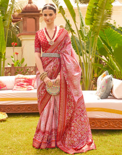 Collection of Precious Pink Patola Print Traditional Saree in a gallery layout