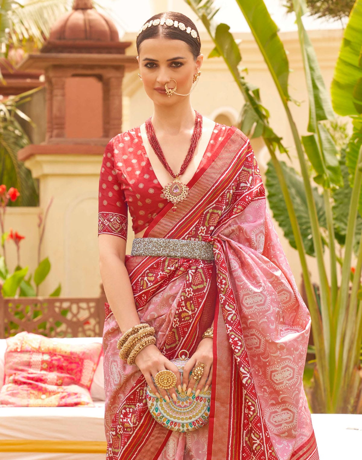 Precious Pink Patola Print Traditional Saree