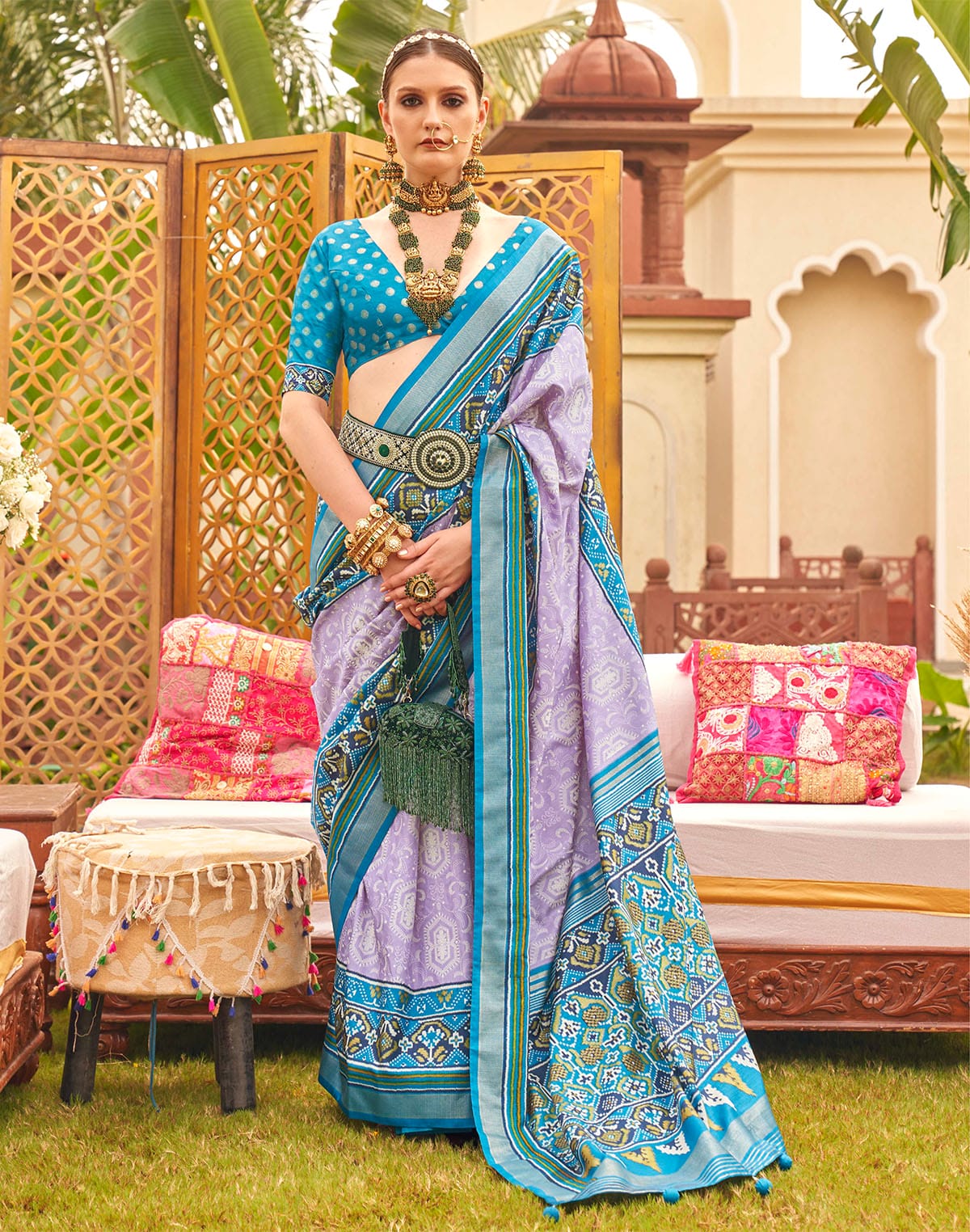 Collection of Adorable Lavender Soft Patola Saree in a gallery layout