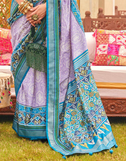 Collection of Adorable Lavender Soft Patola Saree in a gallery layout