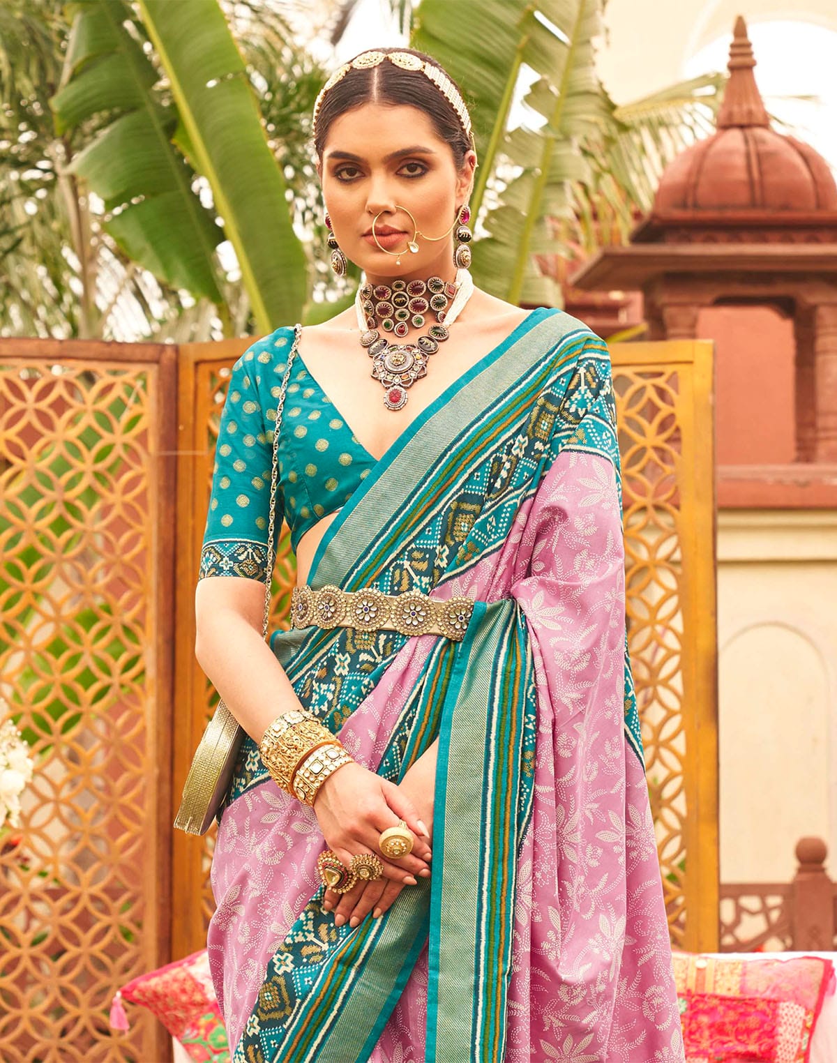 Glamorous Pink Patola Print Saree