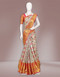 Collection of Grey and Pink Kanchi Pattu Saree in a gallery layout