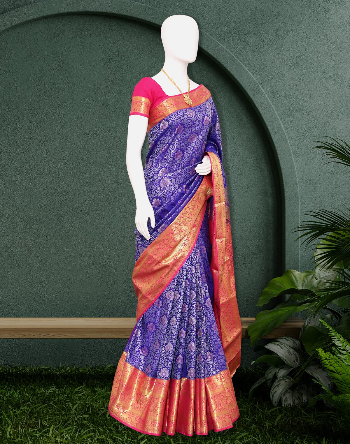 Collection of Exclusive Royal Blue Kanchi Pattu Saree in a gallery layout