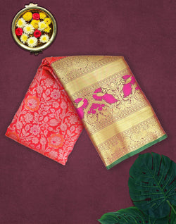 Collection of Peach Colour beautiful Silver zari Kanchi Pattu Saree in a gallery layout