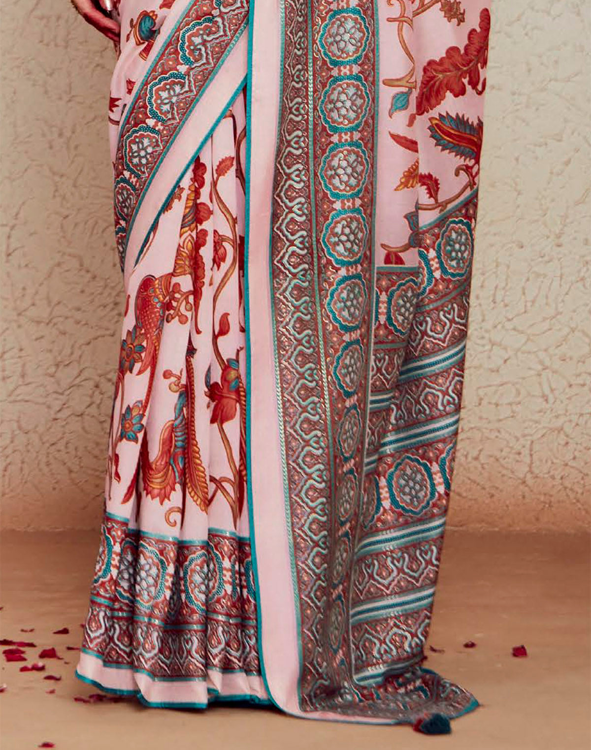 Light Pink Brasso Floral Pattern Saree