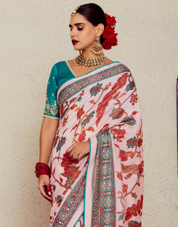 Collection of Light Pink Brasso Floral Pattern Saree in a gallery layout