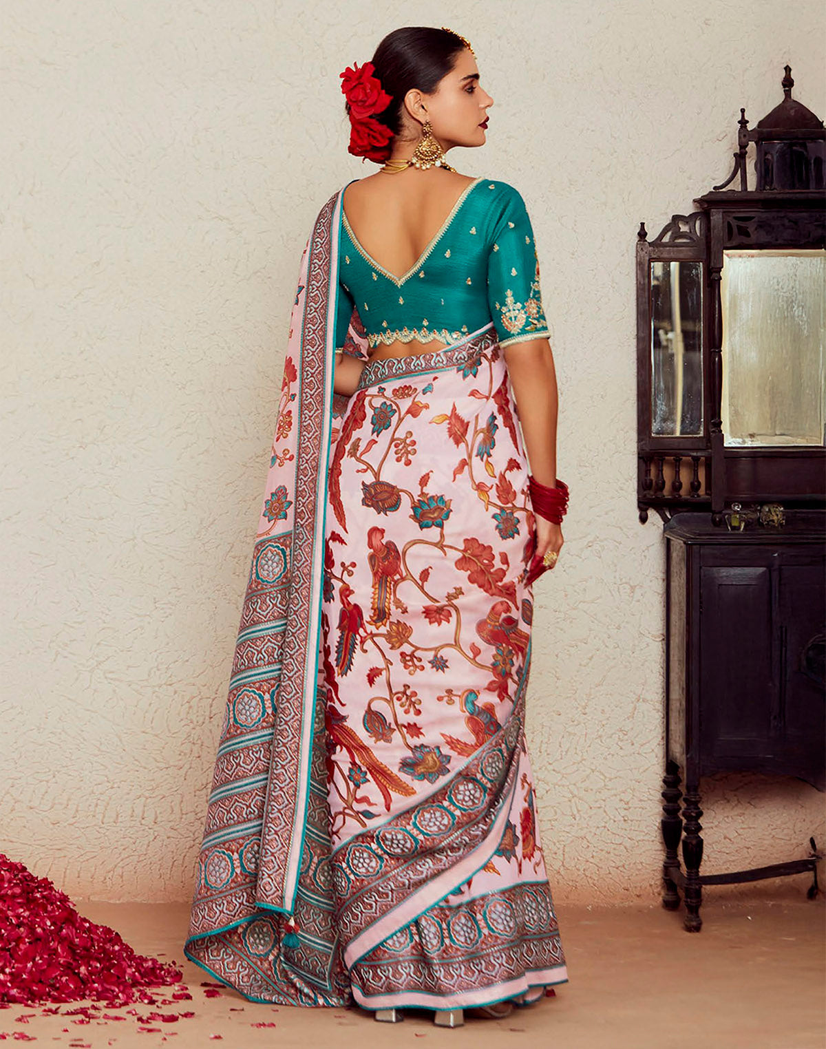 Collection of Light Pink Brasso Floral Pattern Saree in a gallery layout