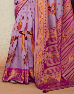 Collection of Light Purple Floral Pattern Brasso Silk Saree in a gallery layout