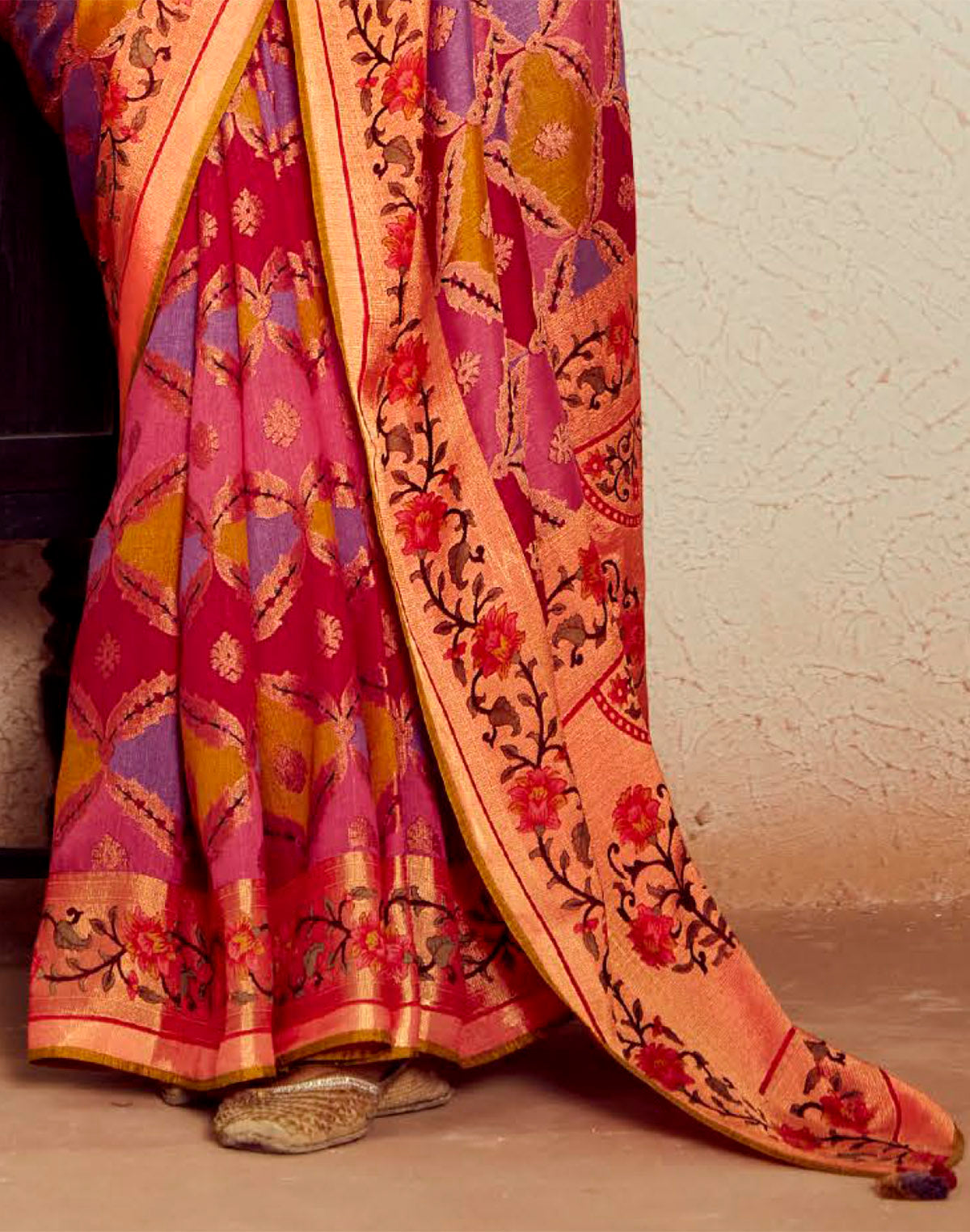 Collection of Multi Color Soft Brasso Silk Designer Saree With Designer Blouse in a gallery layout