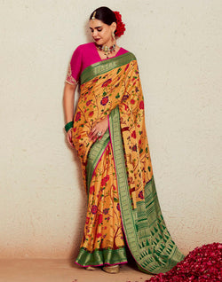 Collection of Floral Design Soft Brasso Silk Saree in Light Orange in a gallery layout