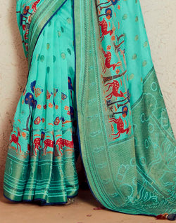 Collection of Sea Green Brasso Silk Saree With Embroidered Blouse in a gallery layout