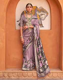 Collection of Light Purple Soft Silk Saree with Floral Print in a gallery layout