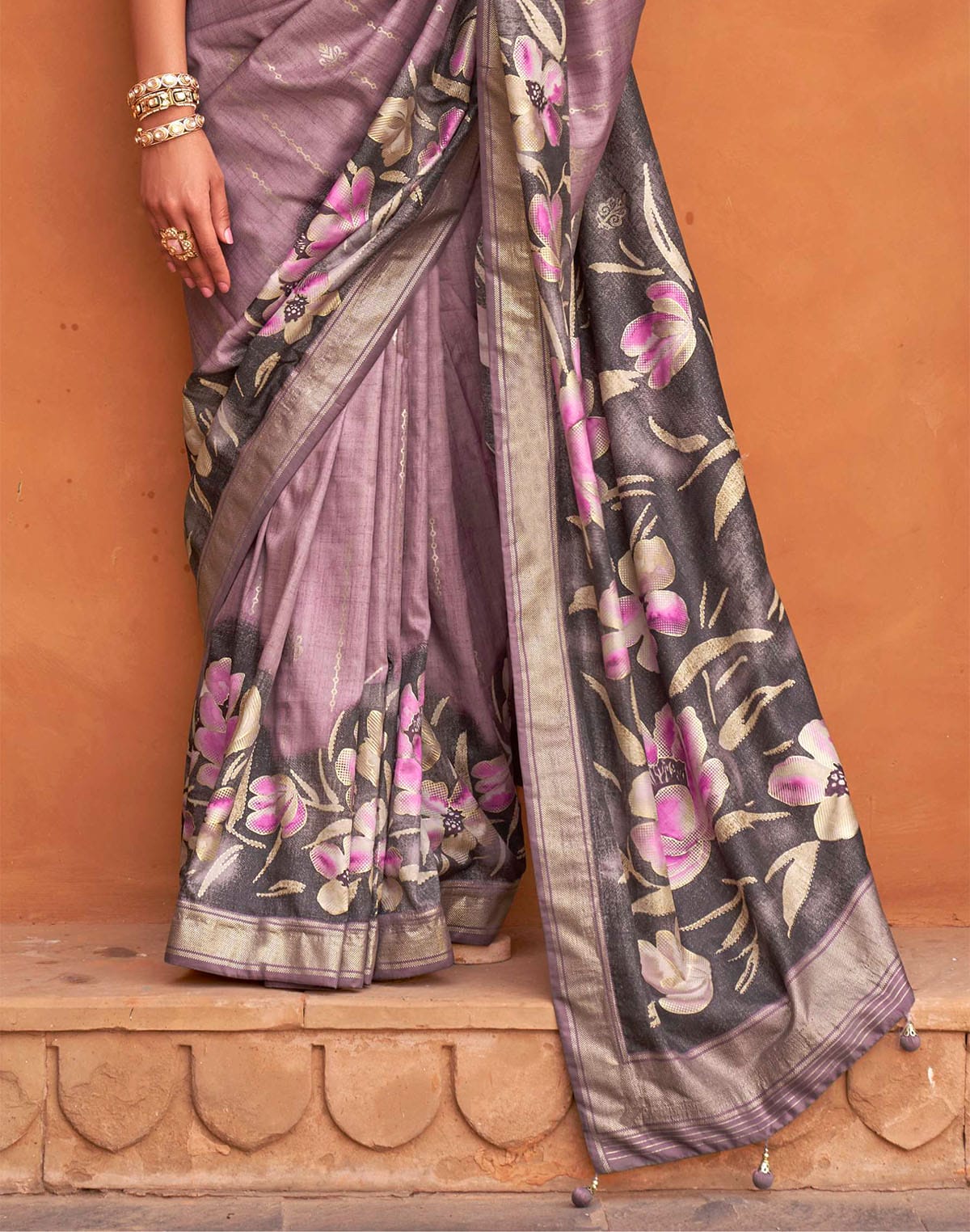 Light Purple Soft Silk Saree with Floral Print