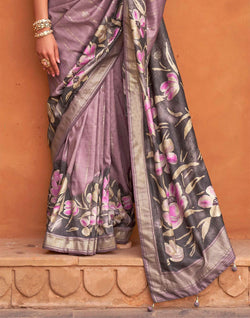 Collection of Light Purple Soft Silk Saree with Floral Print in a gallery layout