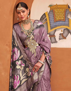 Collection of Light Purple Soft Silk Saree with Floral Print in a gallery layout