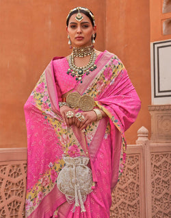 Collection of Attractive Pink Printed Soft Silk Saree in a gallery layout