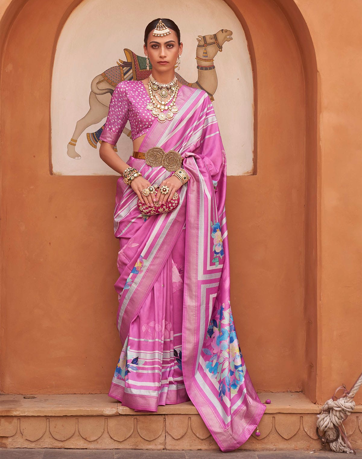 Captivating Pink Color Soft Silk Saree