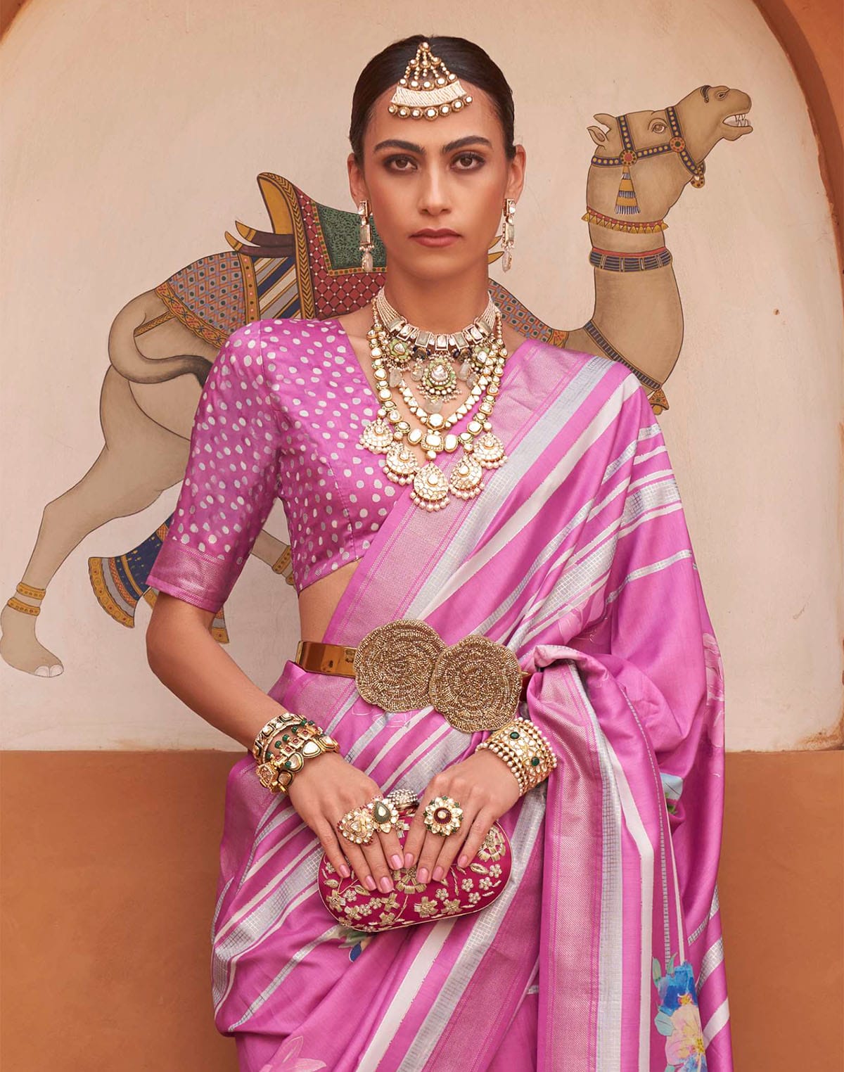 Collection of Captivating Pink Color Soft Silk Saree in a gallery layout