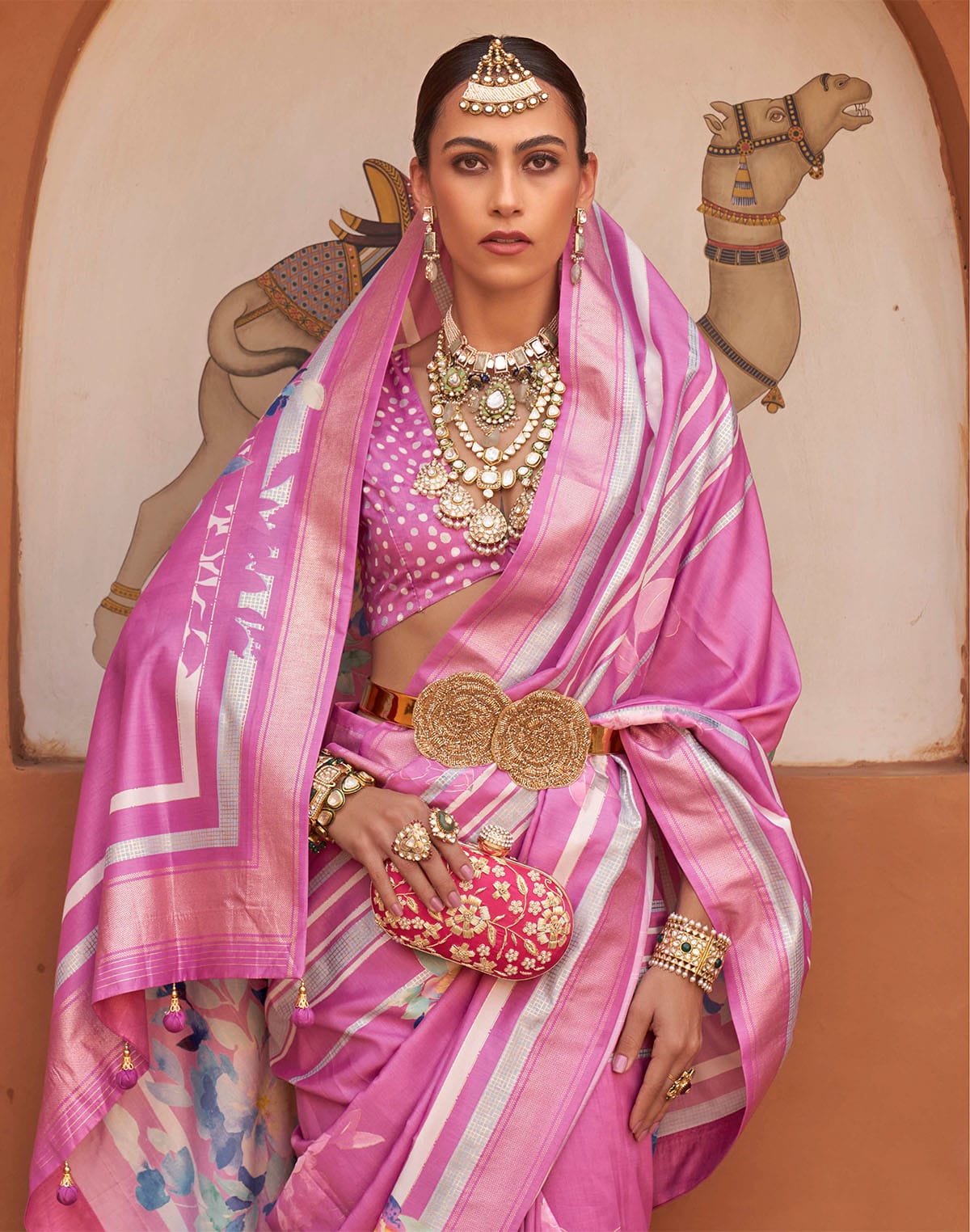 Collection of Captivating Pink Color Soft Silk Saree in a gallery layout