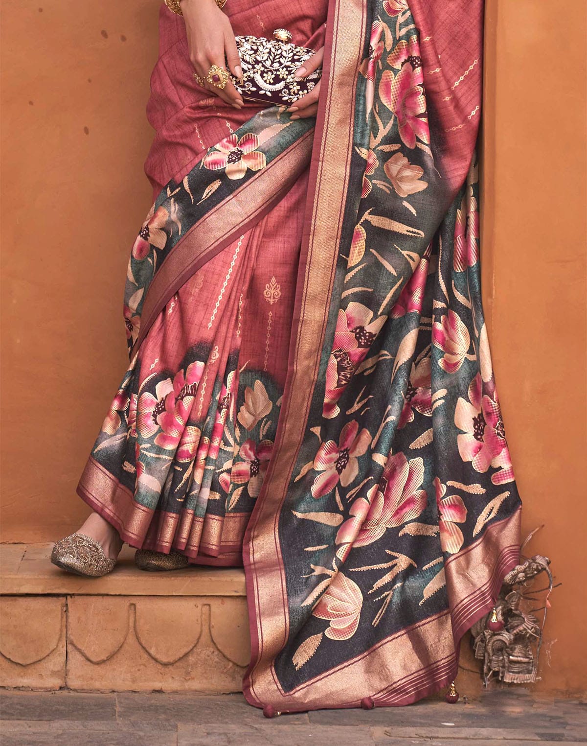 Collection of Mauve Pink Floral Soft Silk Saree in a gallery layout