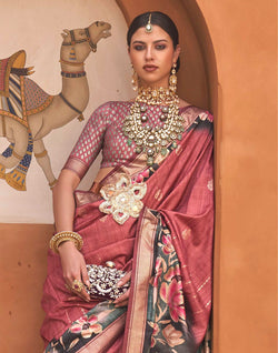 Collection of Mauve Pink Floral Soft Silk Saree in a gallery layout