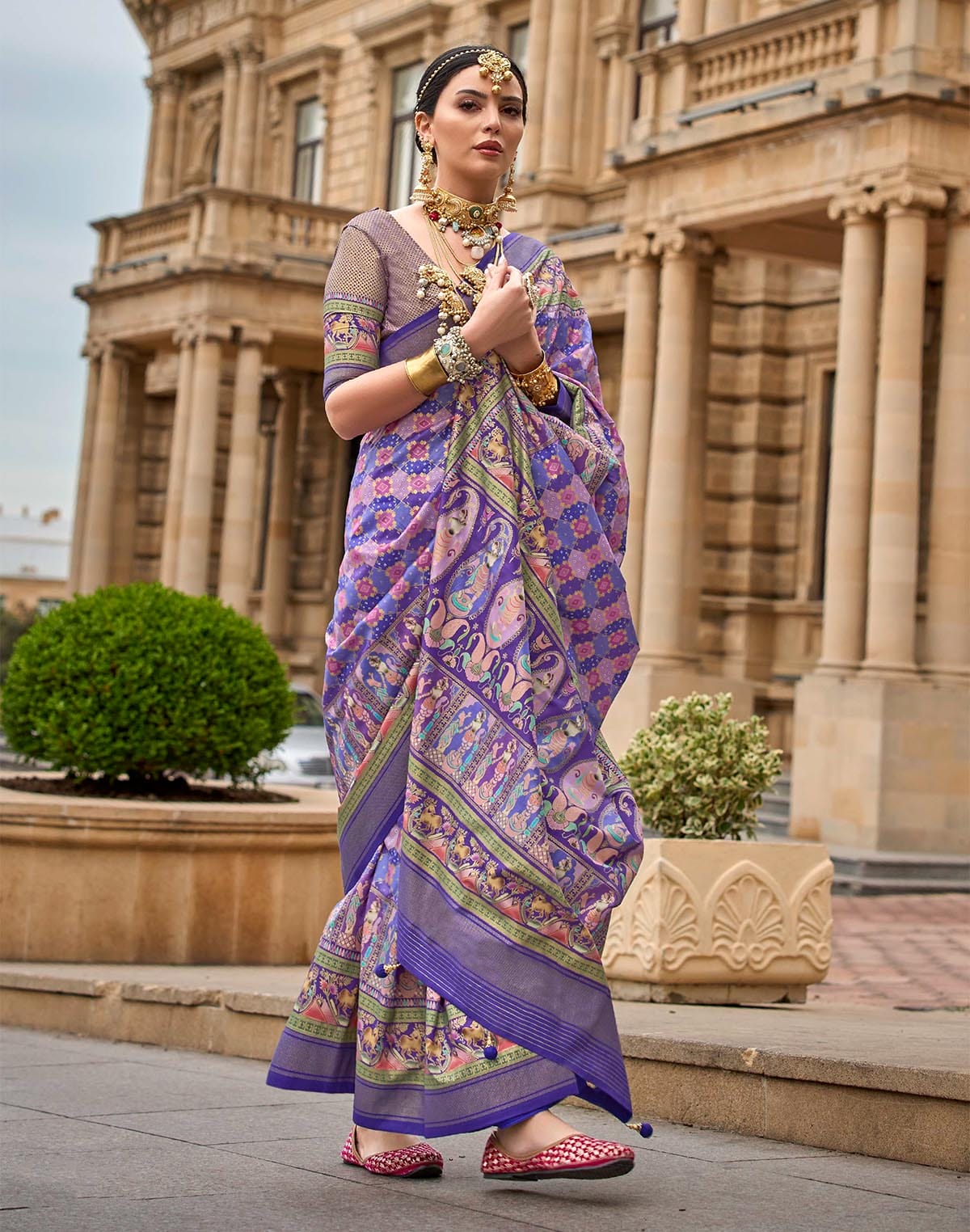 Collection of Purple Blue Designer Floral Saree in a gallery layout