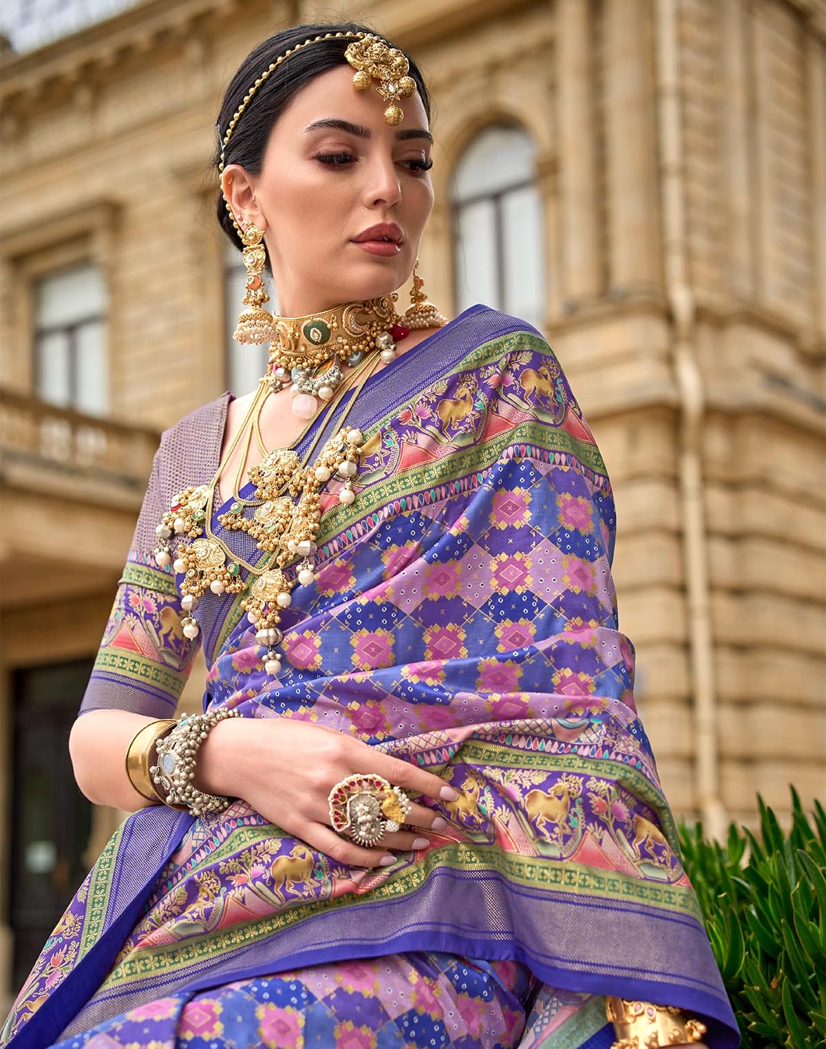 Purple Blue Designer Floral Saree