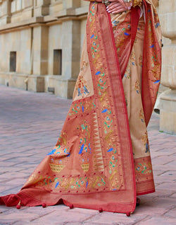 Collection of Beige and Red Paithani Border Saree in a gallery layout