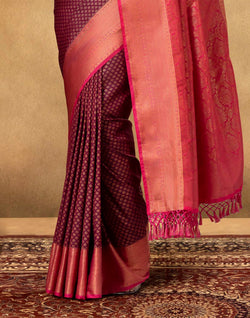 Collection of Traditional Maroon Brocade design Soft Banaras Fancy Saree in a gallery layout