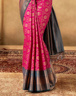 Collection of Extraordinary Pink Floral Soft Banaras Skut Border Saree in a gallery layout