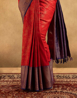 Collection of Red and Blue Coloured Soft Banaras Fancy Saree in a gallery layout