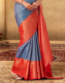 Collection of Traditional Motifs Blue Colour Soft Banaras Saree in a gallery layout