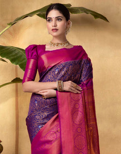 Collection of Stunning Royal Blue Floral design Soft Banaras Saree in a gallery layout