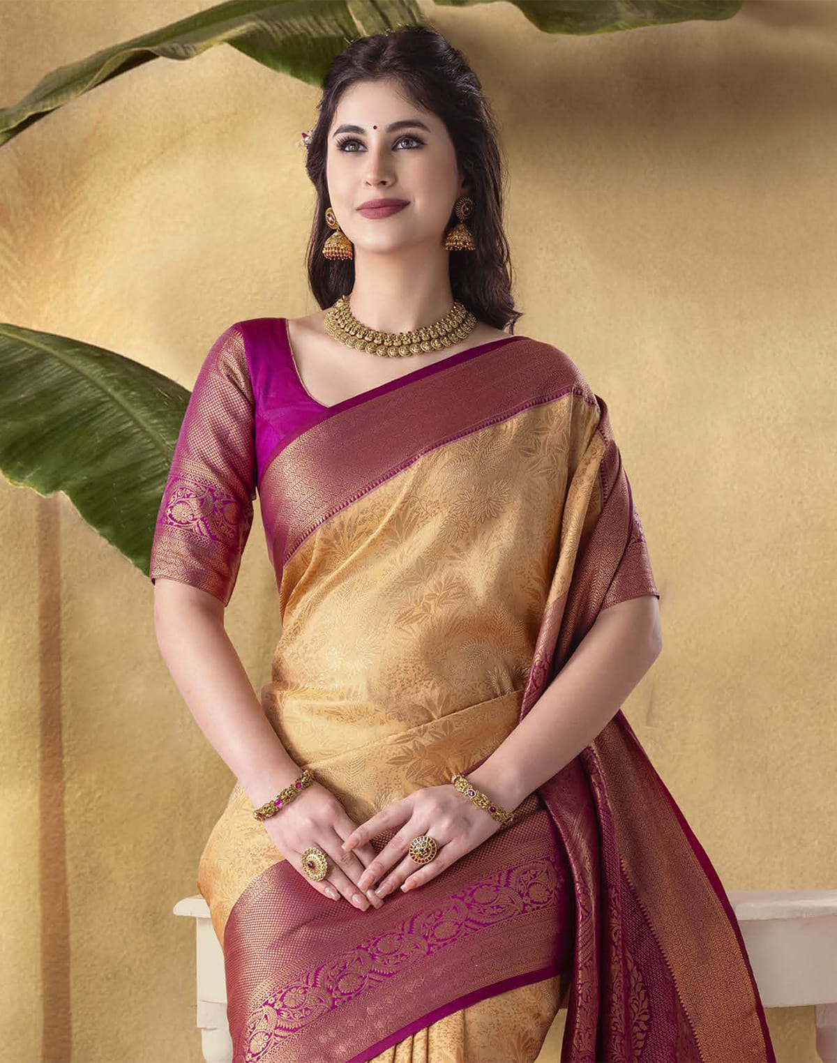 Collection of Exclusive Gold Soft Banaras Fancy Saree in a gallery layout