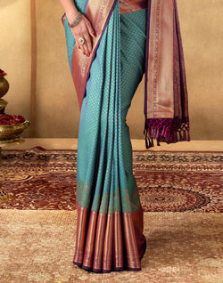 Collection of Green all over Brocade design Soft Banaras Saree in a gallery layout