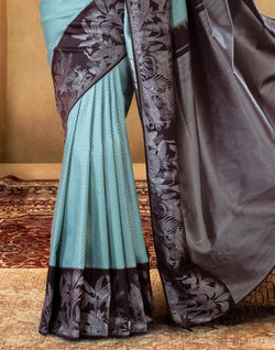 Collection of Sky Blue Brocade design Soft Banaras Fancy Saree in a gallery layout