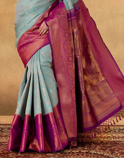 Collection of Elegant Sea Green Soft Banaras Silk Saree in a gallery layout