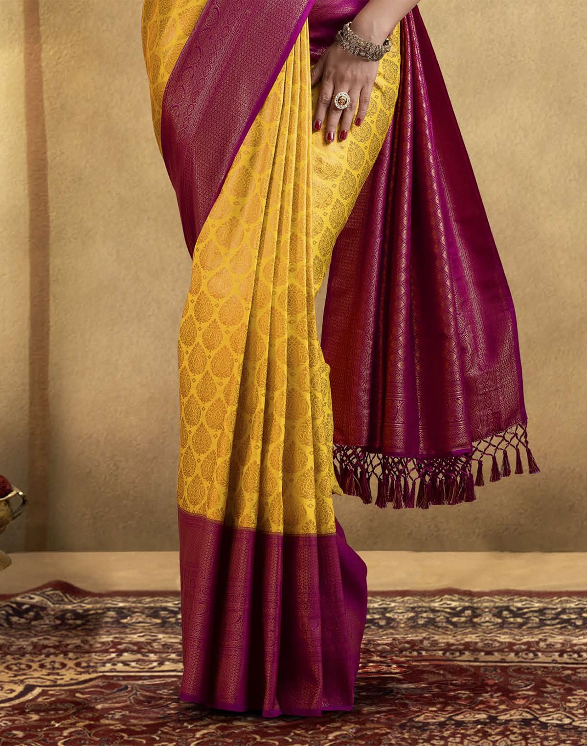 Soft Banaras Silk Yellow Coloured Contrast Border Saree