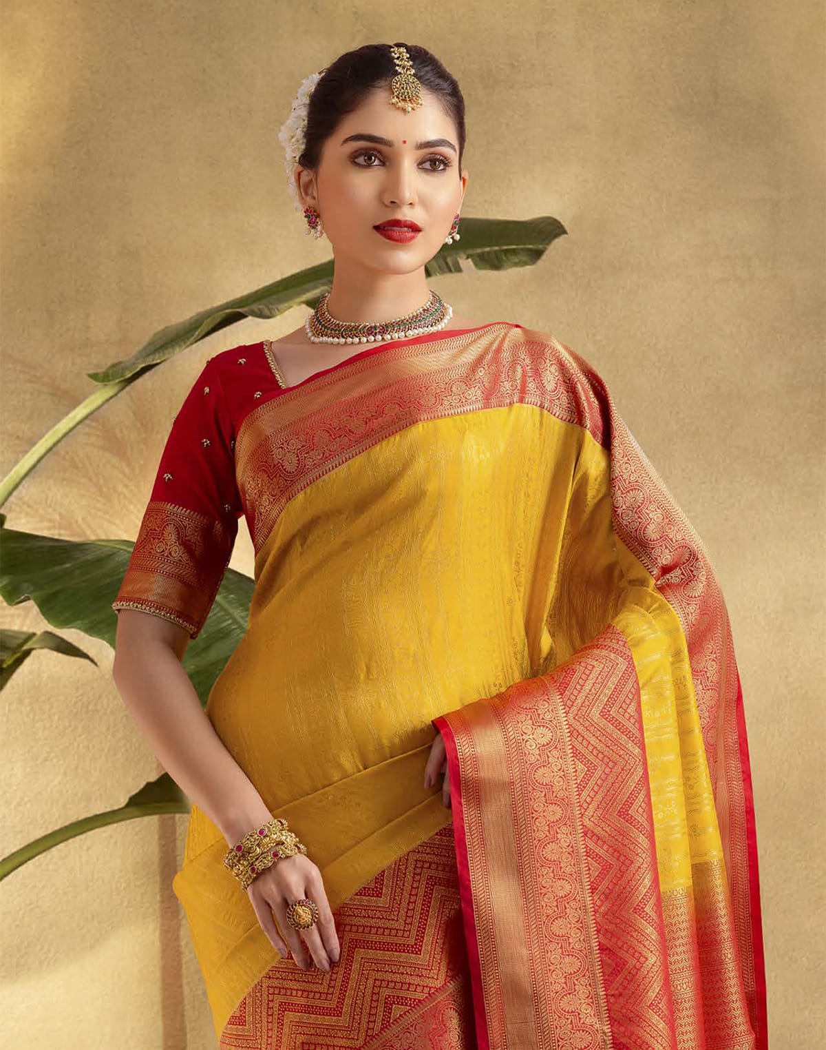 Yellow Coloured Self Design Soft Banaras Saree