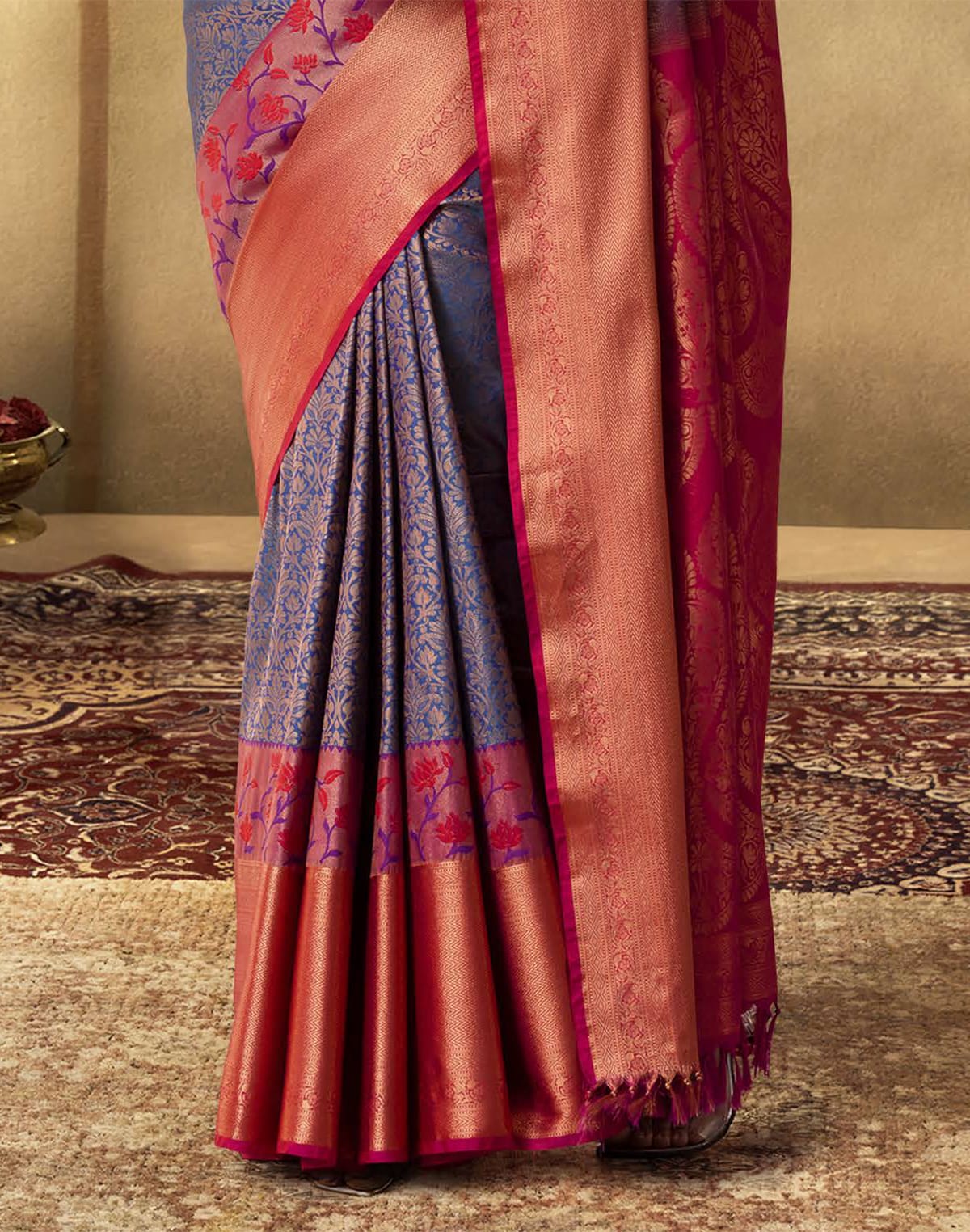 Collection of Blue Floral Soft Banaras Contrast Border Saree in a gallery layout