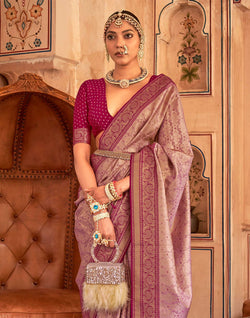 Collection of Light Purple Woven Royal Banaras Silk Saree in a gallery layout