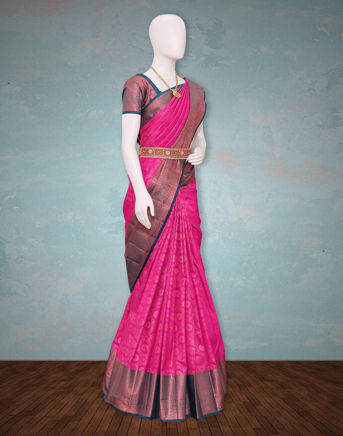 Collection of Pink Floral design with Copper Zari Border Saree in a gallery layout