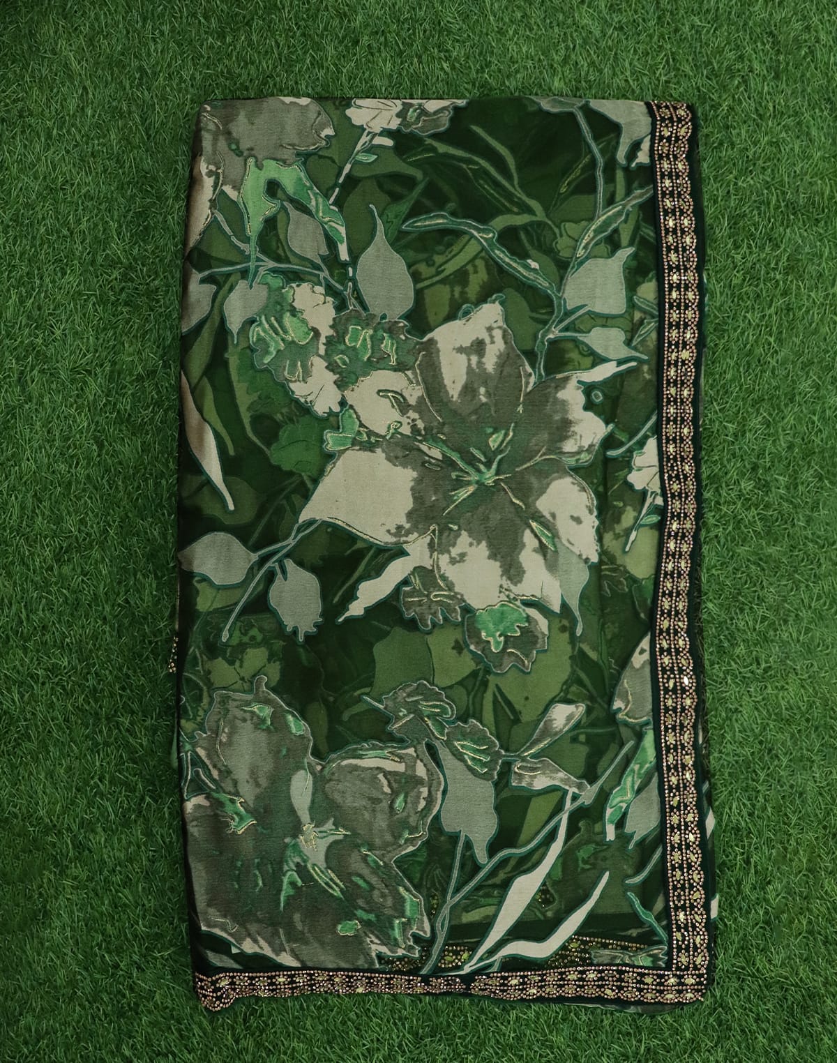 Collection of Green Coloured Saree with Stones work Border in a gallery layout