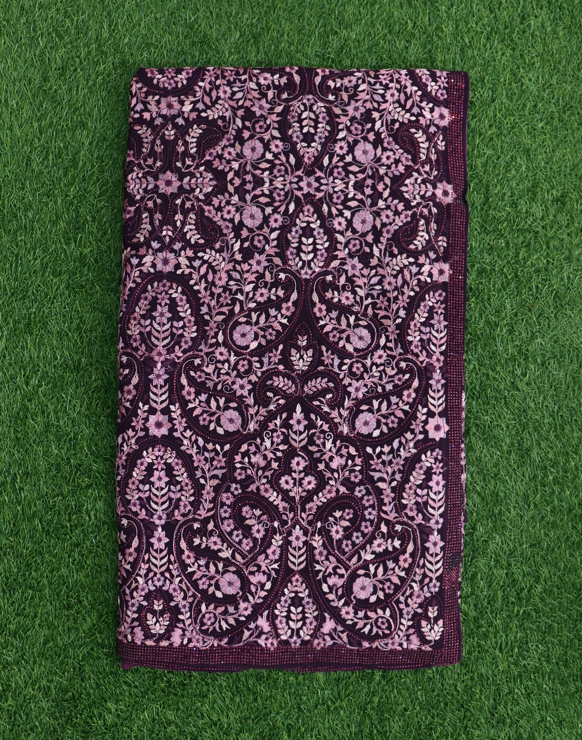 Purple all over Embroidery with Stones work Georgette Saree