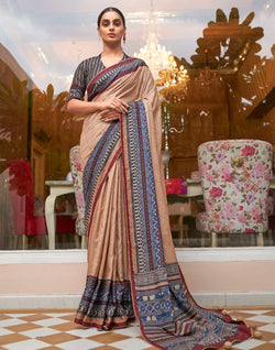 Collection of Light Beige Self Design Jute Silk Saree in a gallery layout