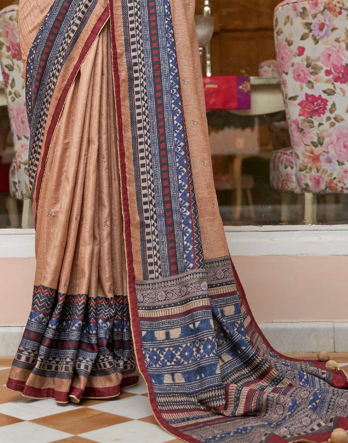 Collection of Light Beige Self Design Jute Silk Saree in a gallery layout