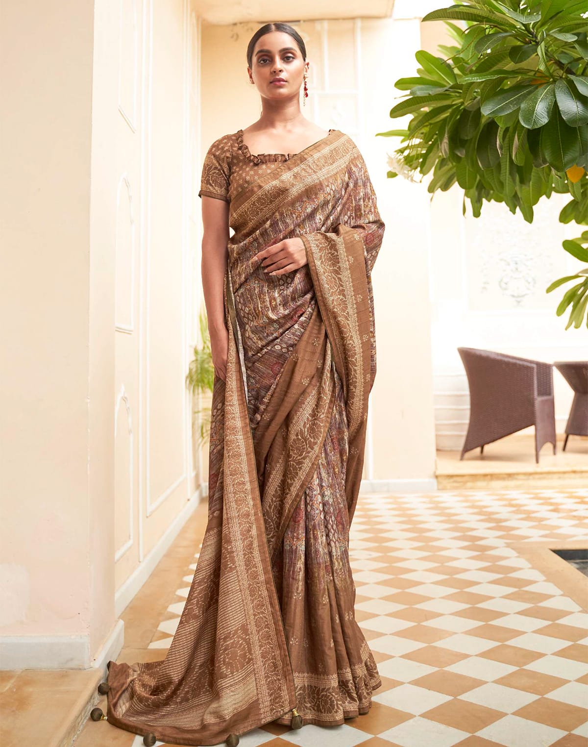 Collection of Brown Graphic design Jute Silk Saree in a gallery layout