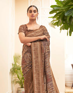 Collection of Brown Graphic design Jute Silk Saree in a gallery layout